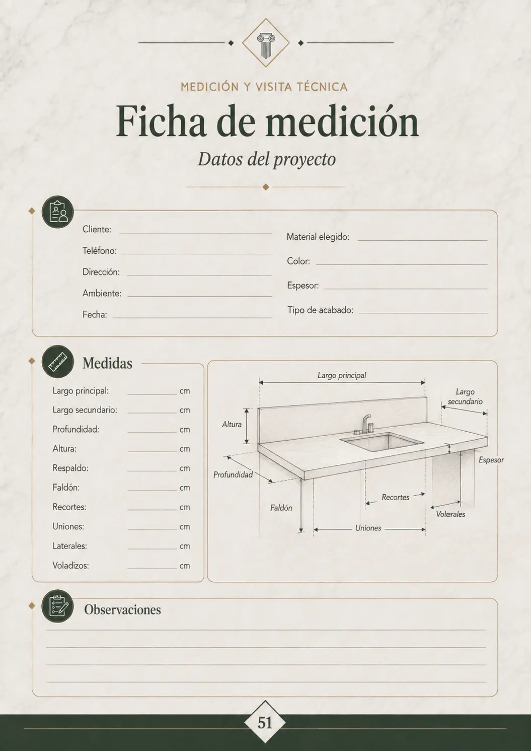 Ficha de medición con datos del proyecto